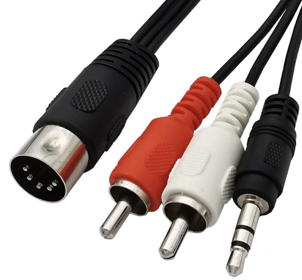 5-pin DIN to dual RCA and 3.5mm audio cable