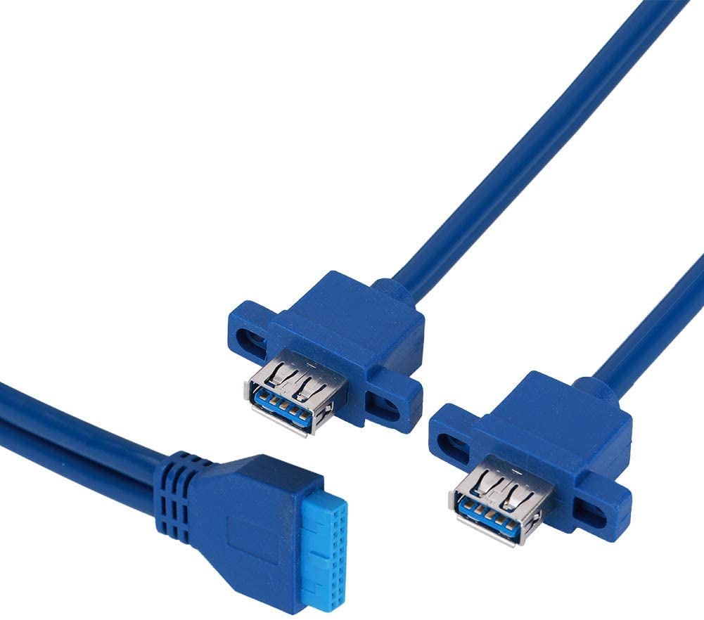 Motherboard 19 Pin Header to Dual USB 3.0 A Female Panel Mount Connector Extension Cable