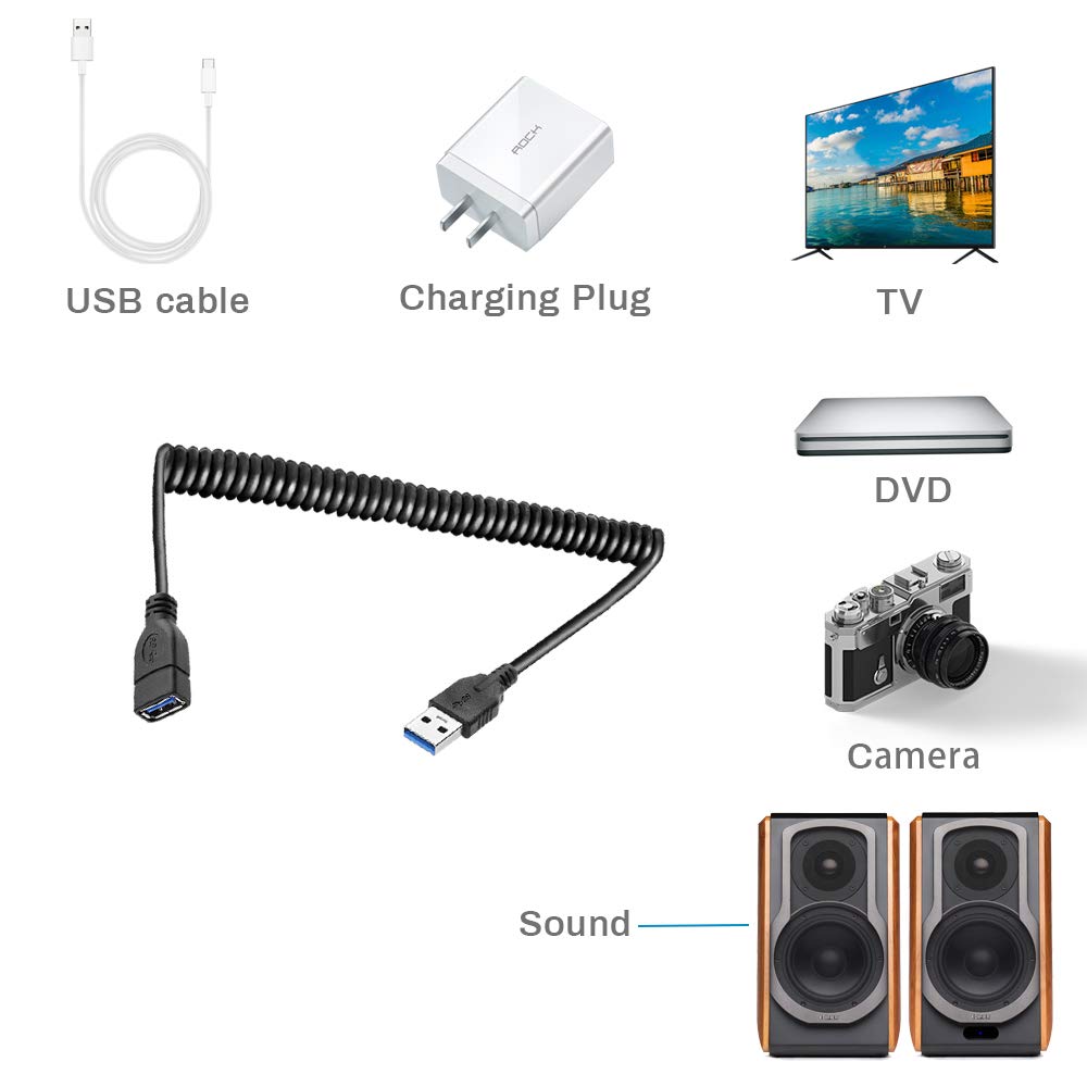 USB 3.0 Type A Male to A Female Coiled Extension Cable