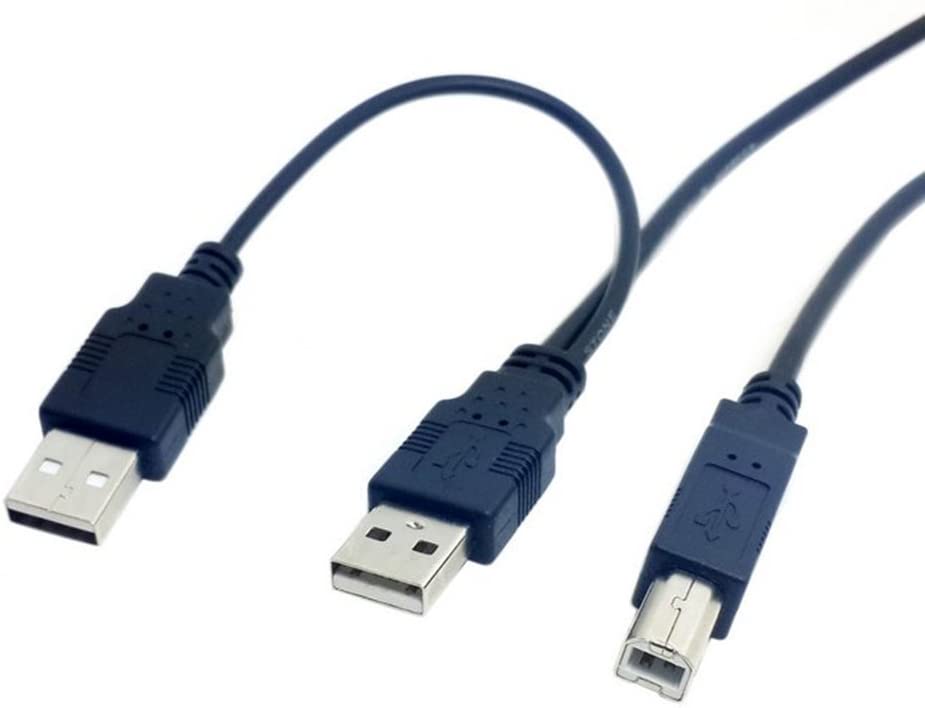 USB-A 2.0 Male to USB-B 2.0 + USB-A 2.0 Power Cord Y Cable 0.8m