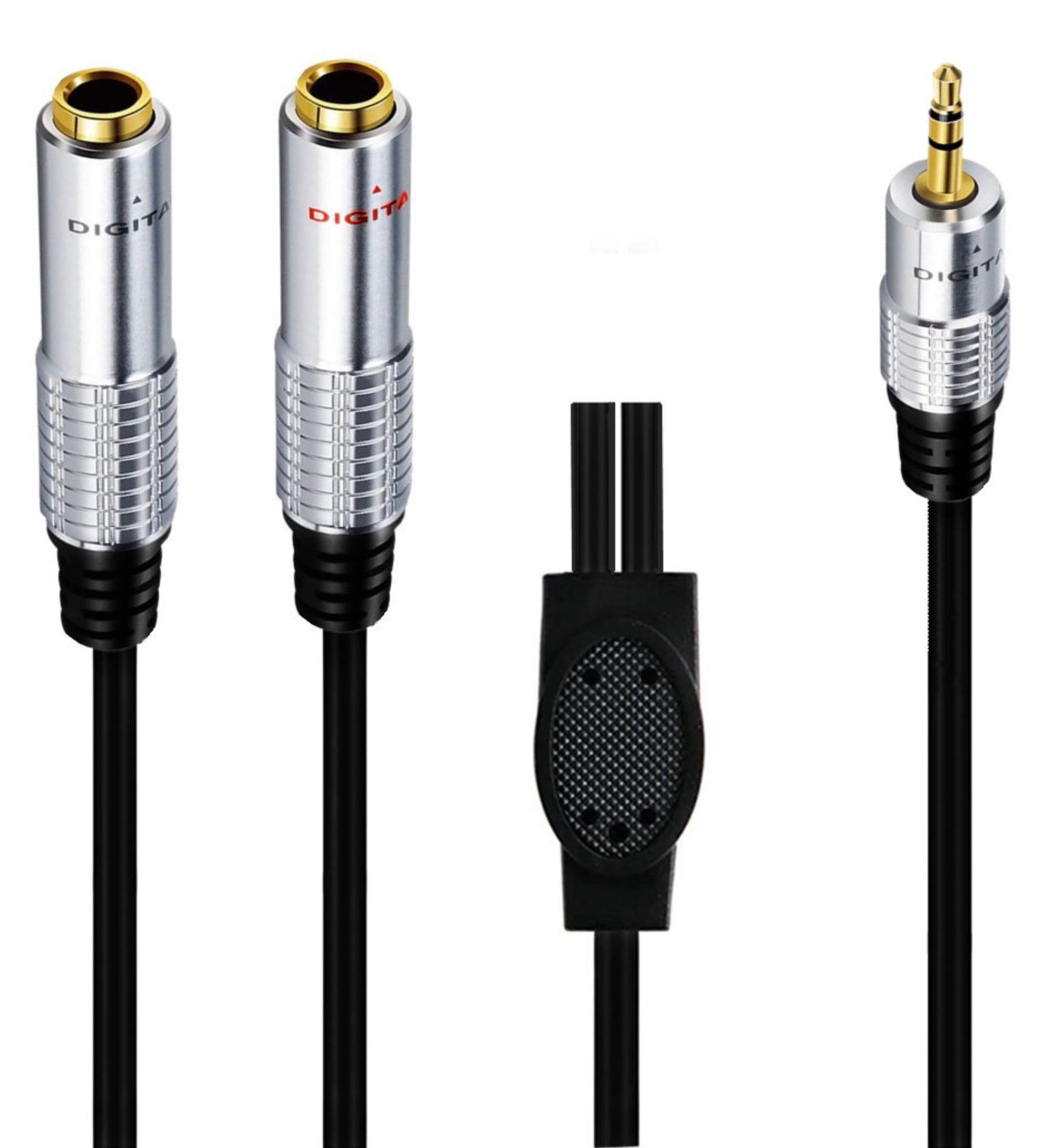 Close-up of dual 6.35mm TRS female connectors with metal housings