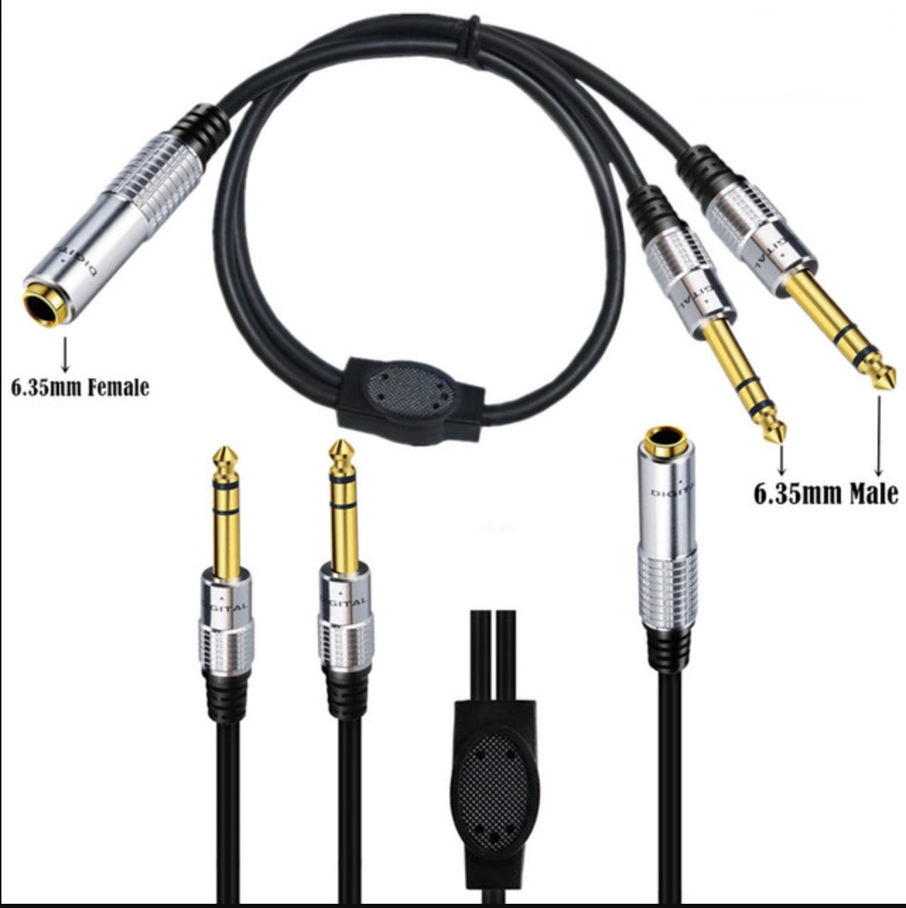 6.35mm trs female to dual 6.35mm trs male y audio splitter cable