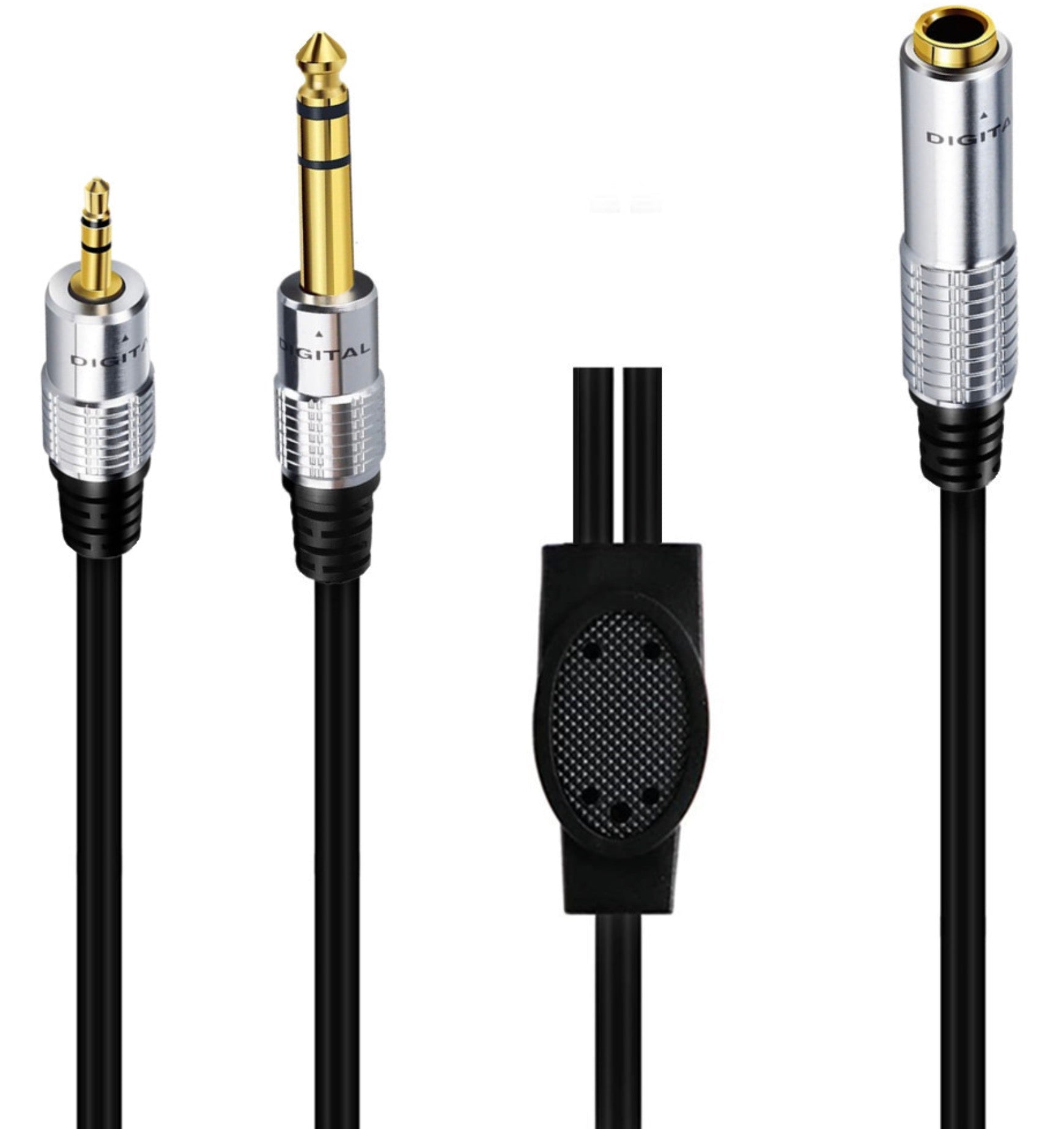 6.35mm female to 6.35mm male and 3.5mm audio splitter cable connectors