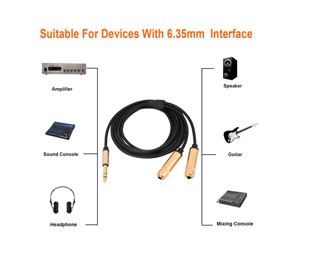 6.35mm TRS male plug with gold-plated connector.