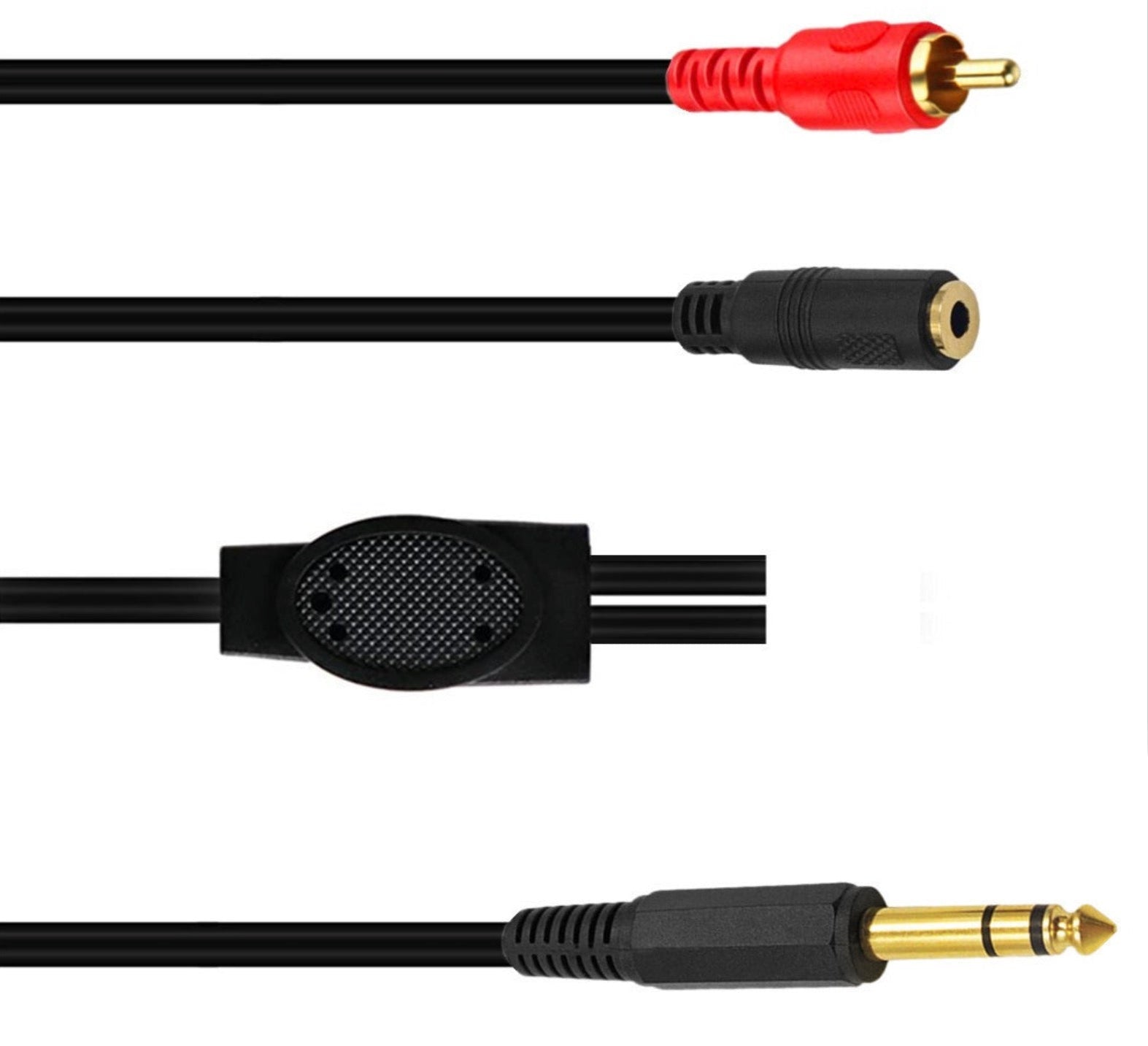 Set of audio cables with different connectors on a white background