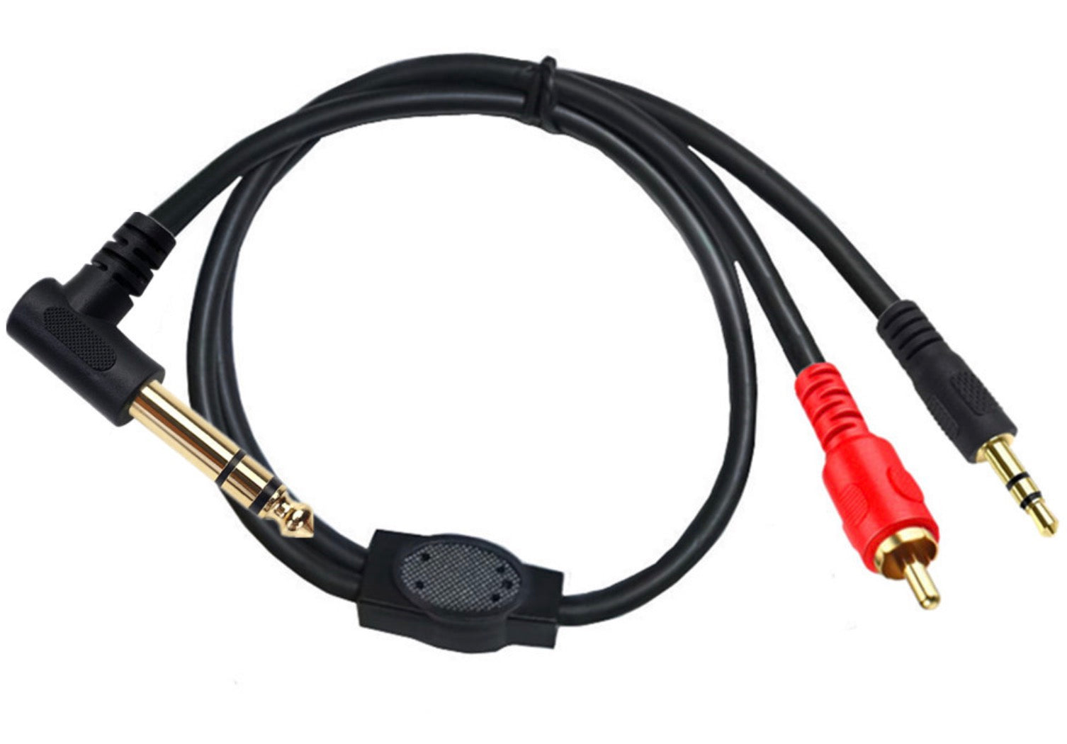 6.35mm angled TRS male to 3.5mm and RCA stereo audio adapter cable
