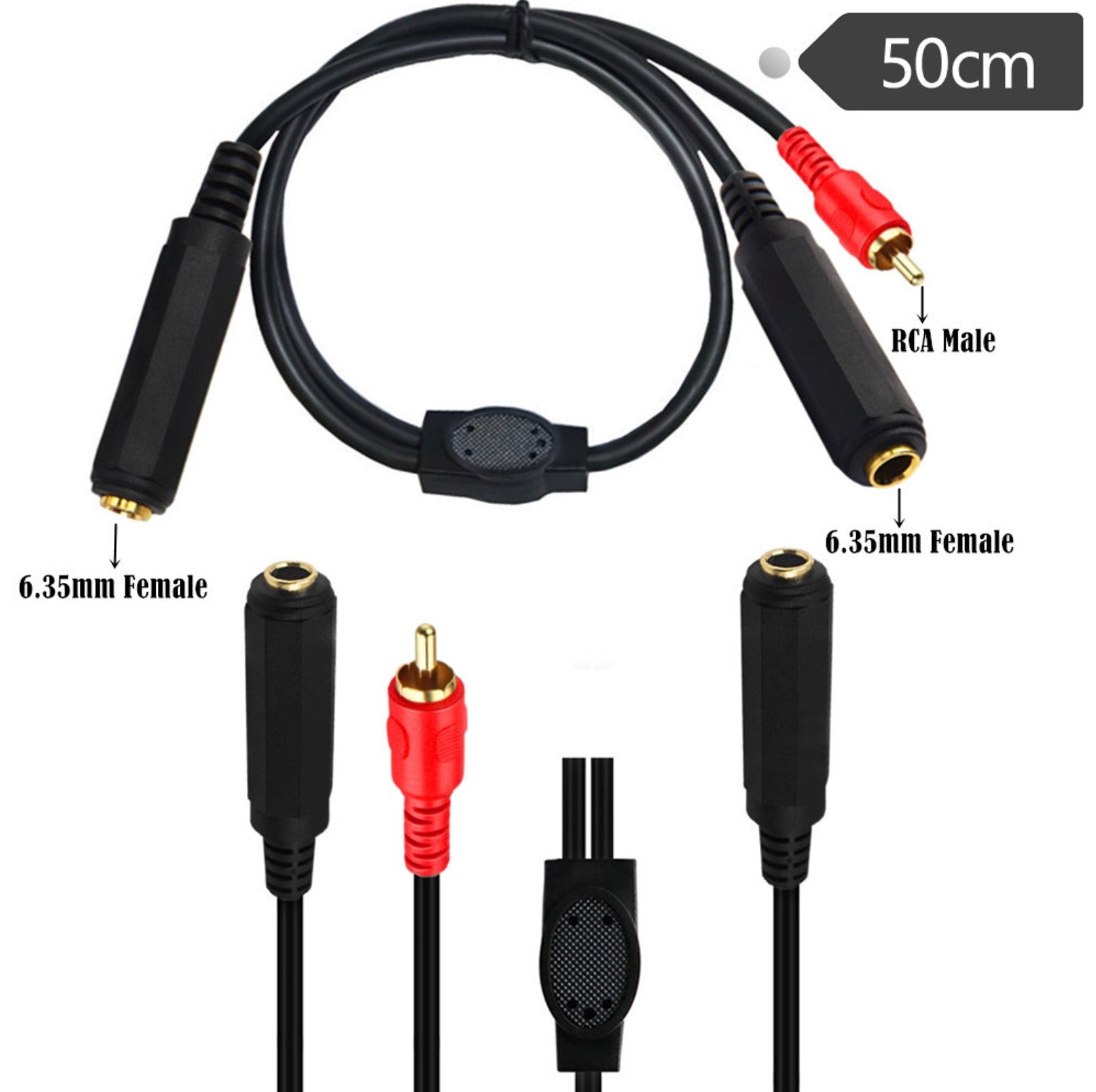 6.35mm female audio splitter with RCA adapter cable for mixer amplifier