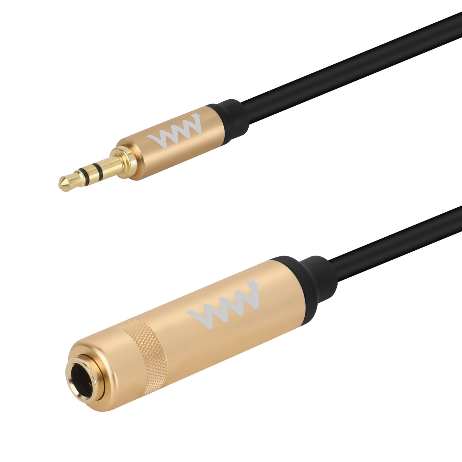 Gold-plated 6.35mm female to 3.5mm male stereo adapter cable close-up.