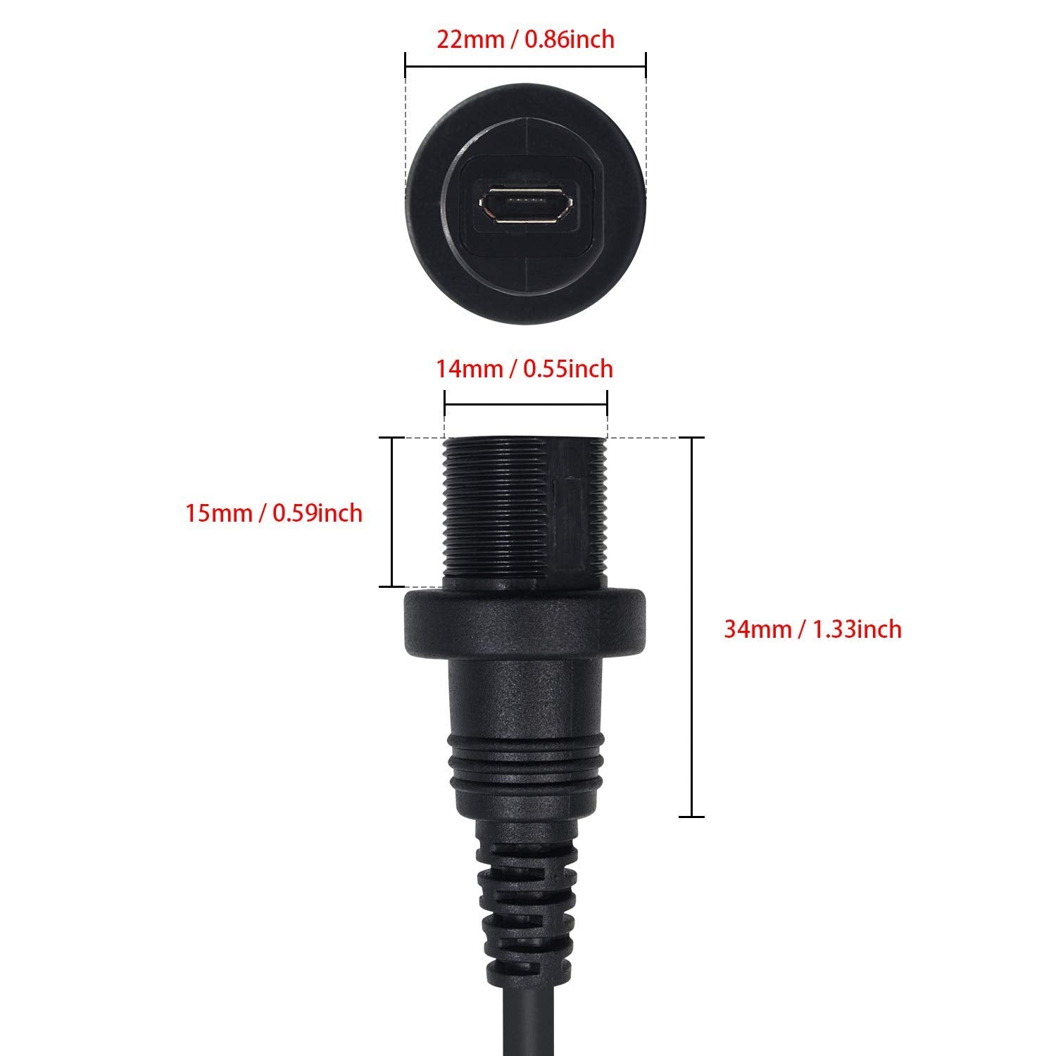 Micro USB Male to Female Panel Mount Extension Cable for Car Boat Motorcycle, Truck Dashboard