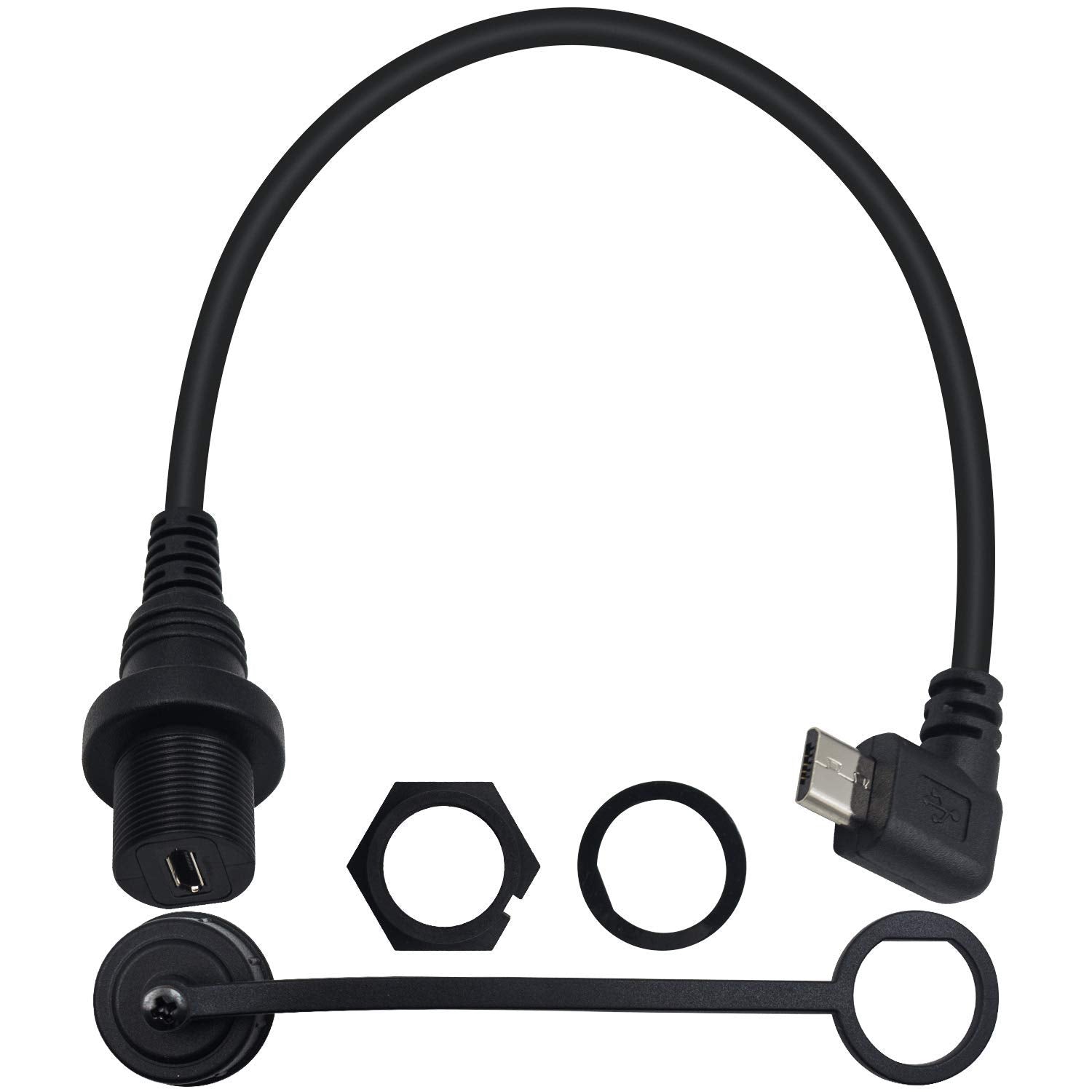 Micro USB Male to Female Panel Mount Extension Cable for Car Boat Motorcycle, Truck Dashboard