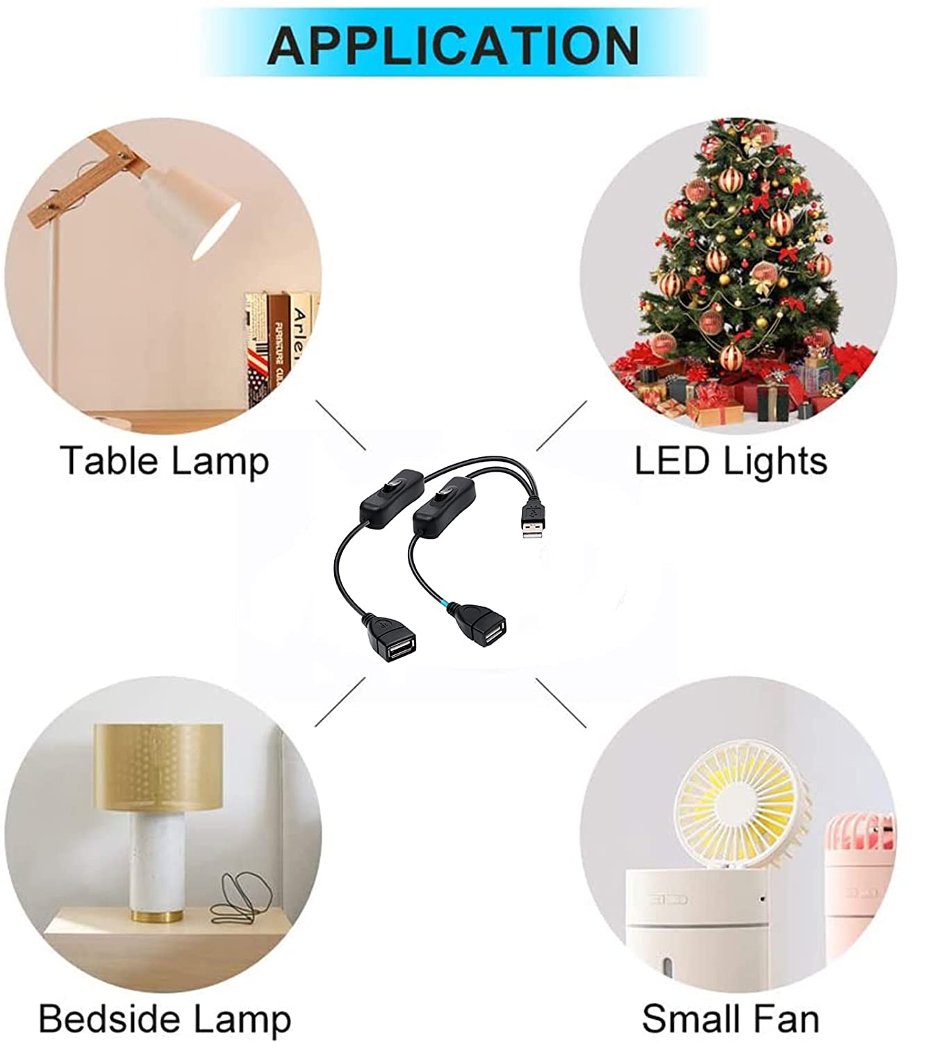 USB 2.0 A Male to Dual Female Y Extension Cable Splitter with ON/OFF Switch