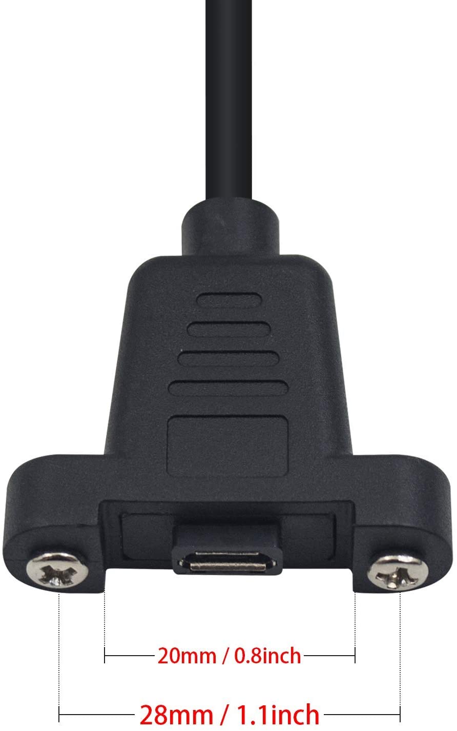 USB 2.0 Mini-B Right Angle Male to Straight Female Panel Mount Cable – 0.3m with Screws