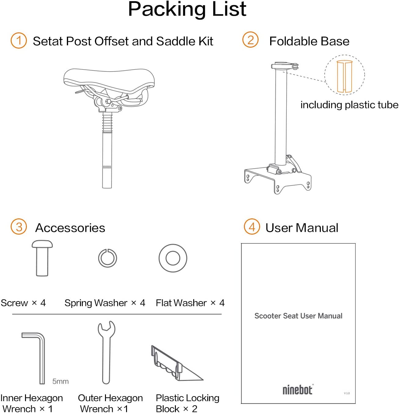 Segway Ninebot Electric Scooter Seat Saddle for MAX G30P and G30LP, Adjustable Comfortable and Shock Absorbing MAX Seat Saddle, Black, Large