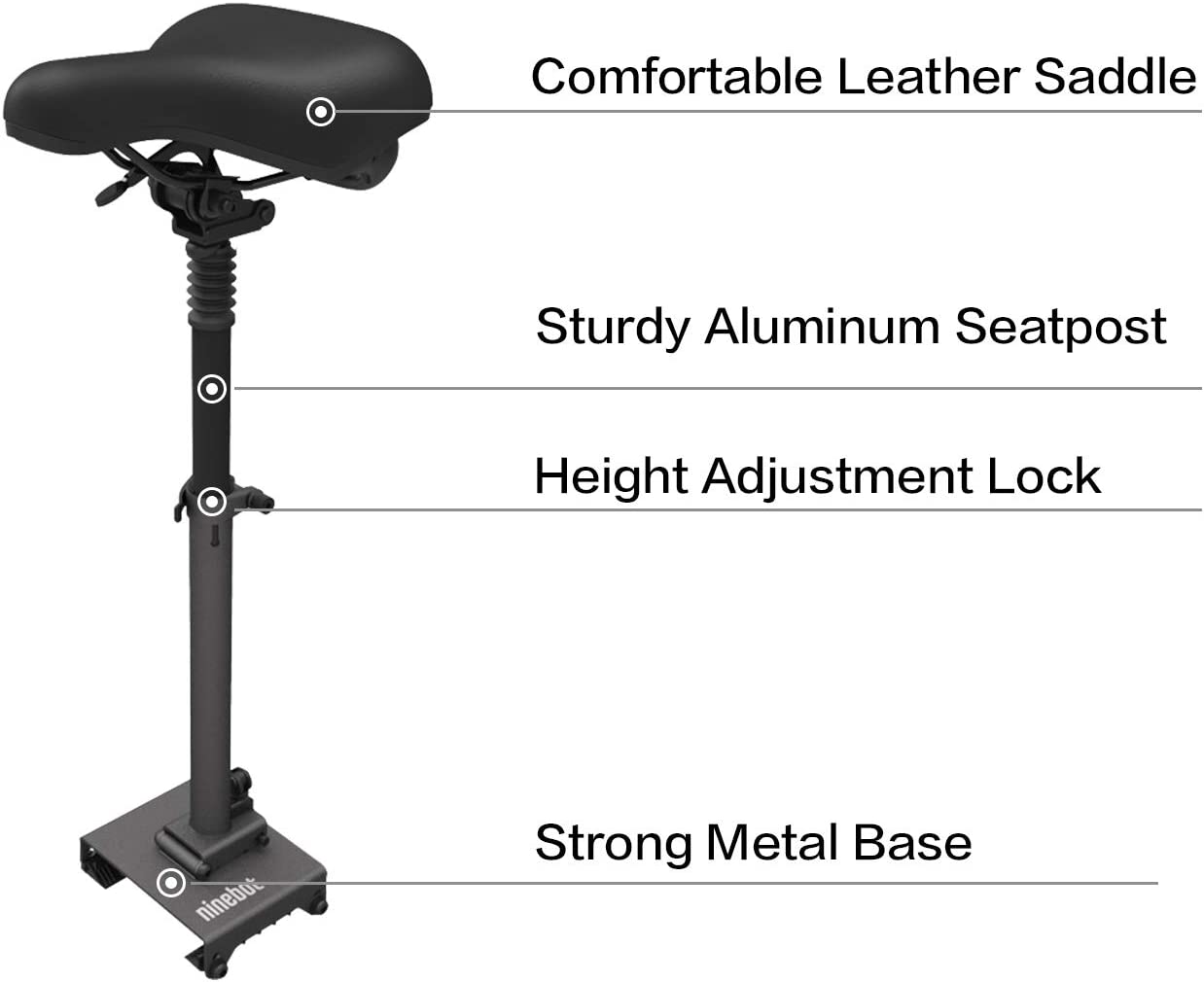 Segway Ninebot Electric Scooter Seat Saddle for MAX G30P and G30LP, Adjustable Comfortable and Shock Absorbing MAX Seat Saddle, Black, Large