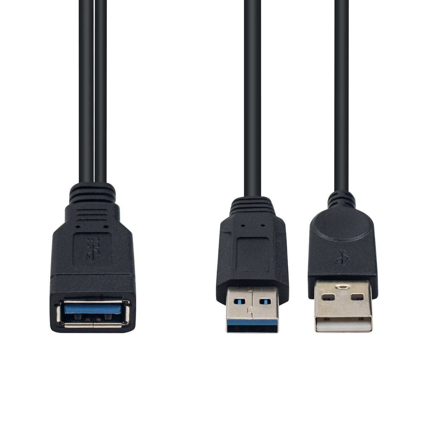 USB-A 3.0 Female to Dual USB-A Male Extra Power Data Y Extension Cable for 2.5" Mobile Hard Disk 0.3m