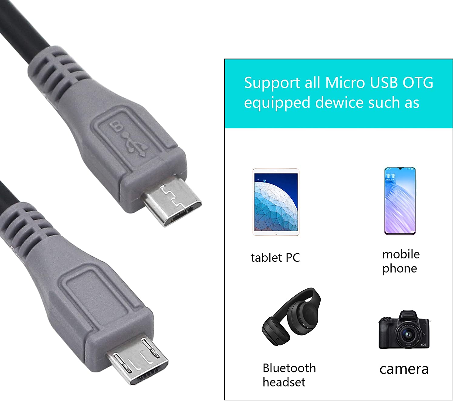 USB Micro 5 Pin Male to Micro Male OTG Data Cable For Android Phones
