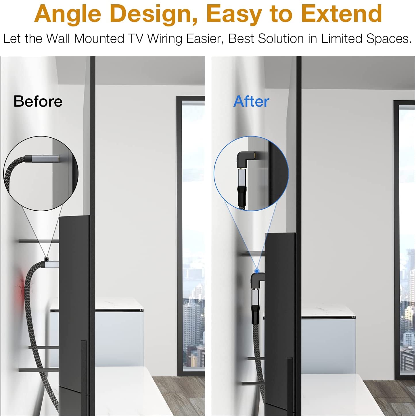 8K HDMI 2.1 Angled Adapter – Male to Female, 8K@60Hz, HDR, Dolby Vision Support