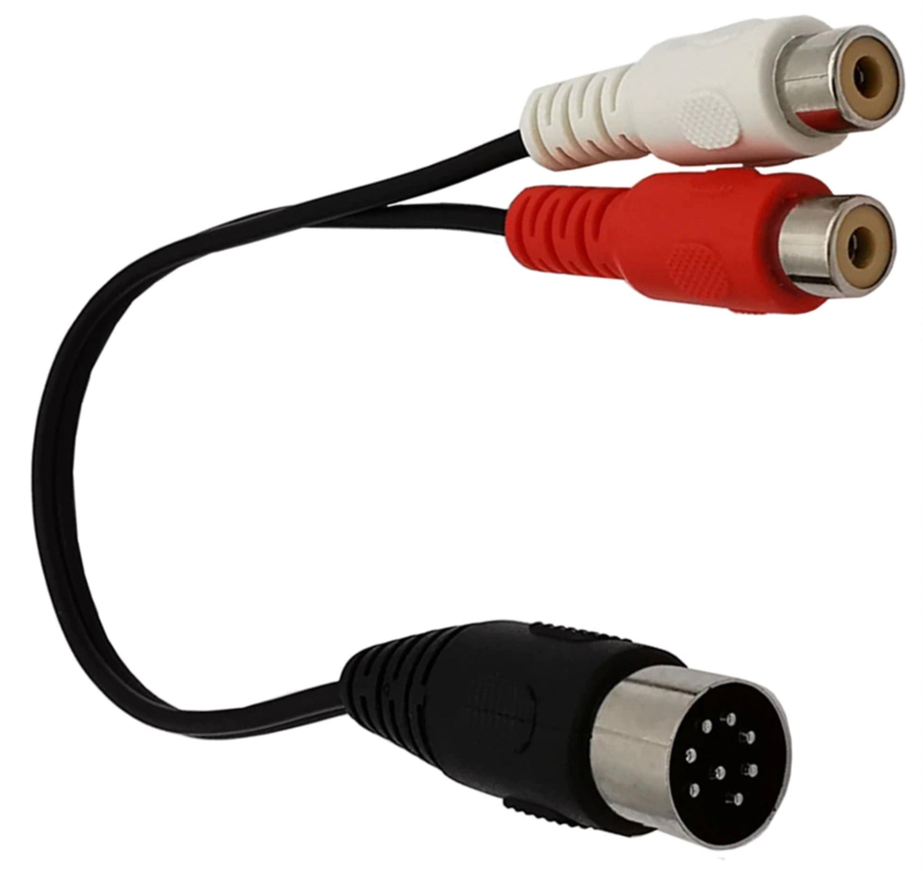 8-pin DIN to RCA cable showing length.