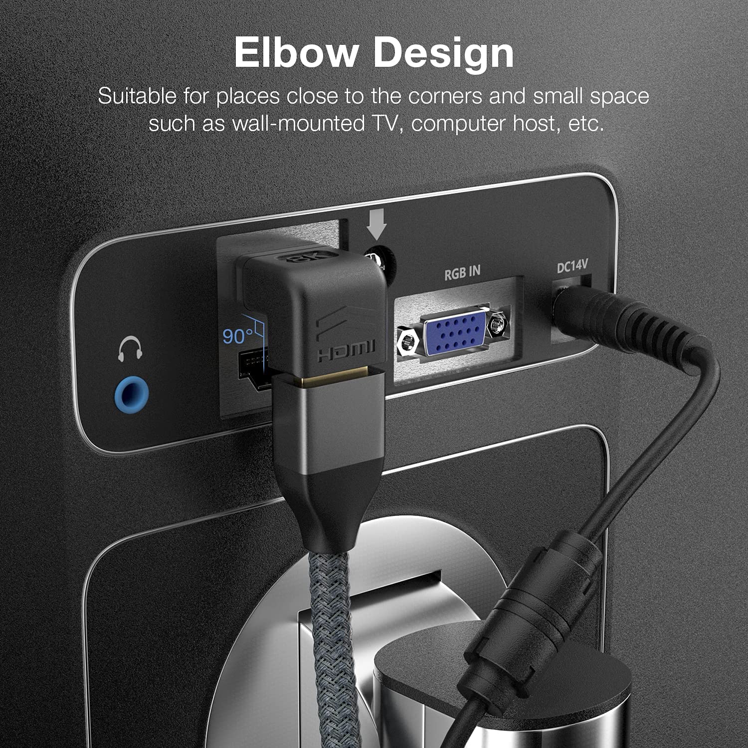 8K HDMI 2.1 Angled Adapter – Male to Female, 8K@60Hz, HDR, Dolby Vision Support