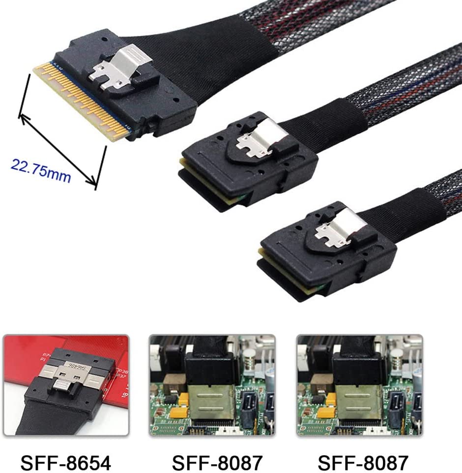 PCI-E Ultraport Slimline SAS Slim 4.0 SFF-8654 8i 74 Pin to Dual SFF-8087 Mini SAS PCI-Express Cable 0.5m
