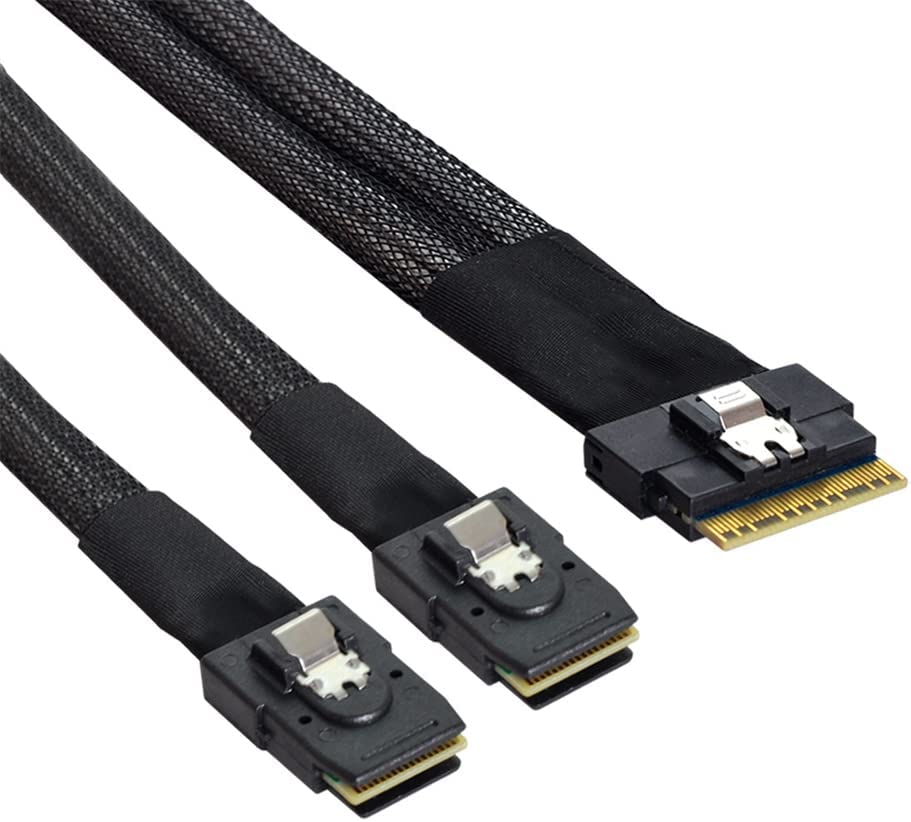 PCI-E Ultraport Slimline SAS Slim 4.0 SFF-8654 8i 74 Pin to Dual SFF-8087 Mini SAS PCI-Express Cable 0.5m