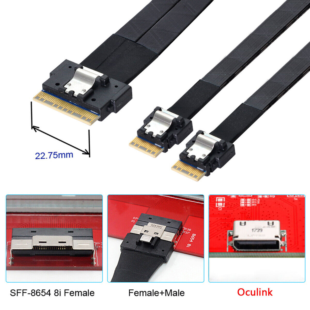 SFF-8654 8i 74 Pin to Dual 4i 38 Pin Slim 4.0 PCI-E Slimline SAS PCIE SSD Hard Drive Cable 0.5m