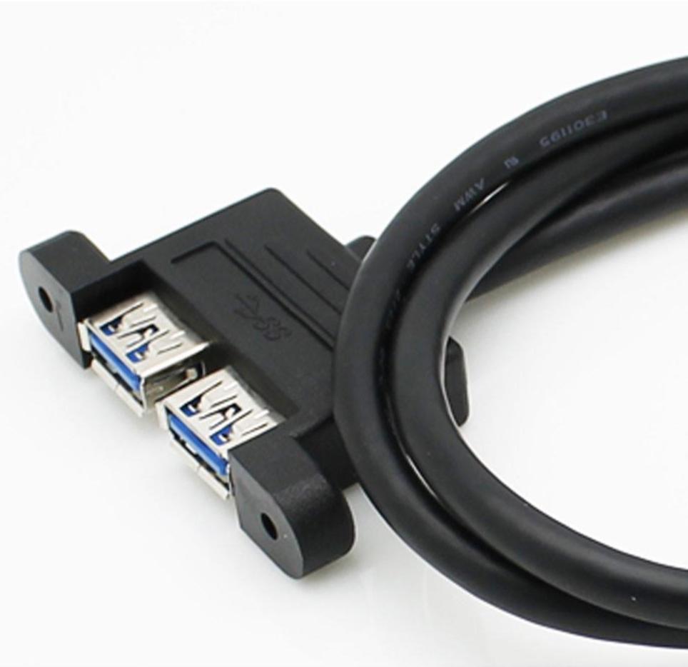 USB 3.0 Panel Mount Cable, Dual Ports USB 3.0 Type A Male to Female Extension Connector