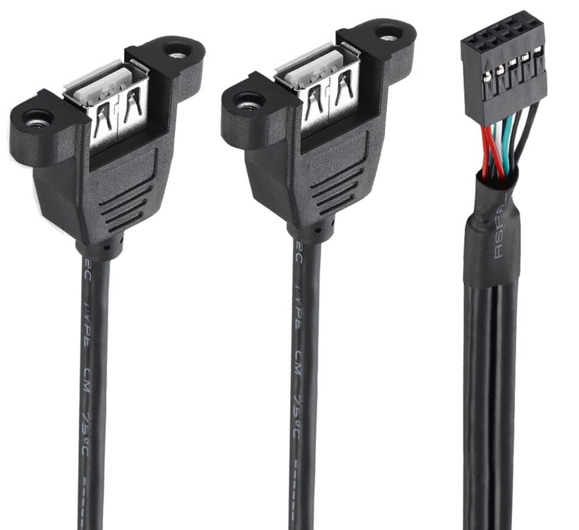 Dual USB 2.0 Female Panel Mount to 9 Pin Female Motherboard Cable