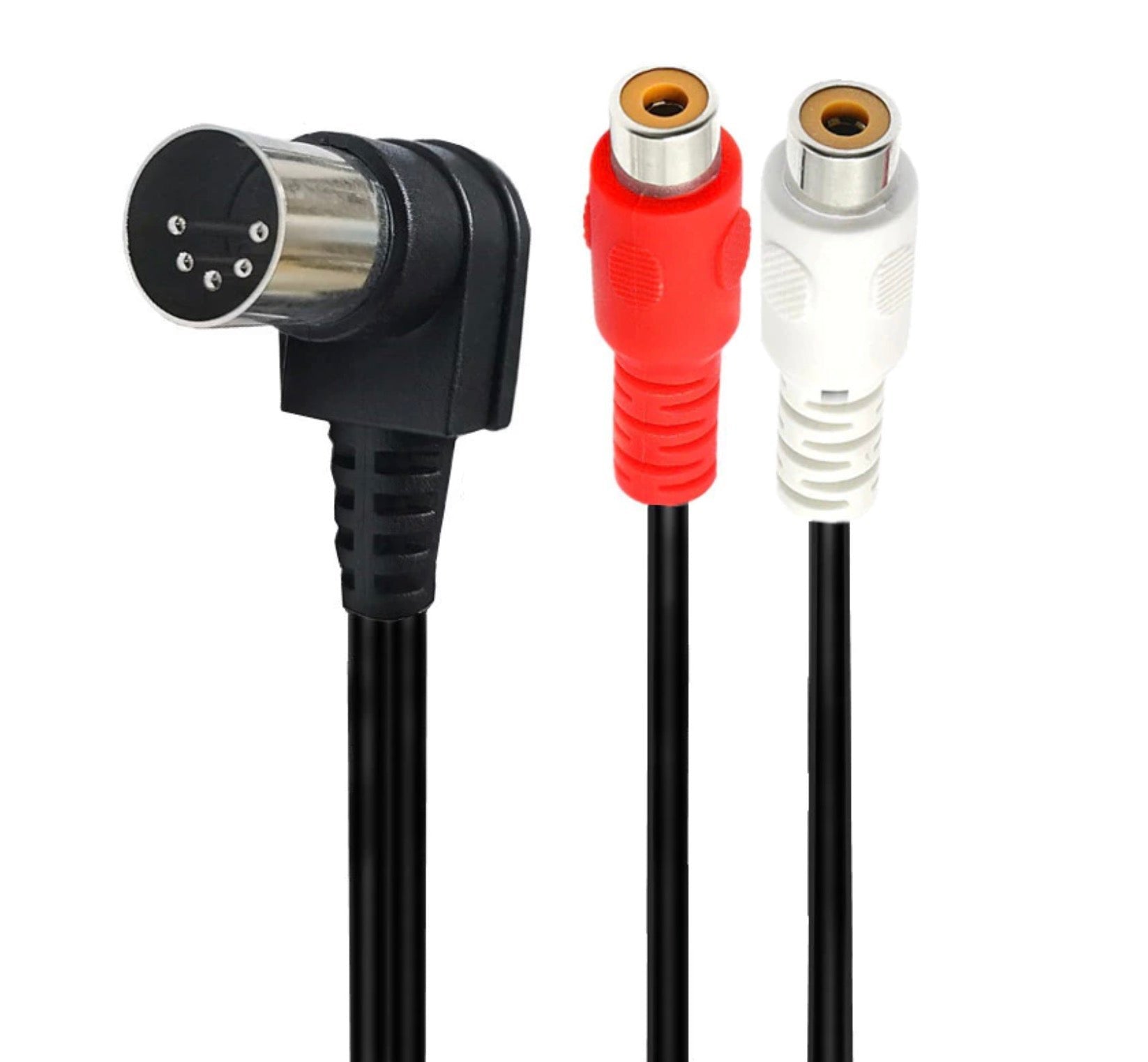 Angled 5-pin DIN to dual RCA female audio cable
