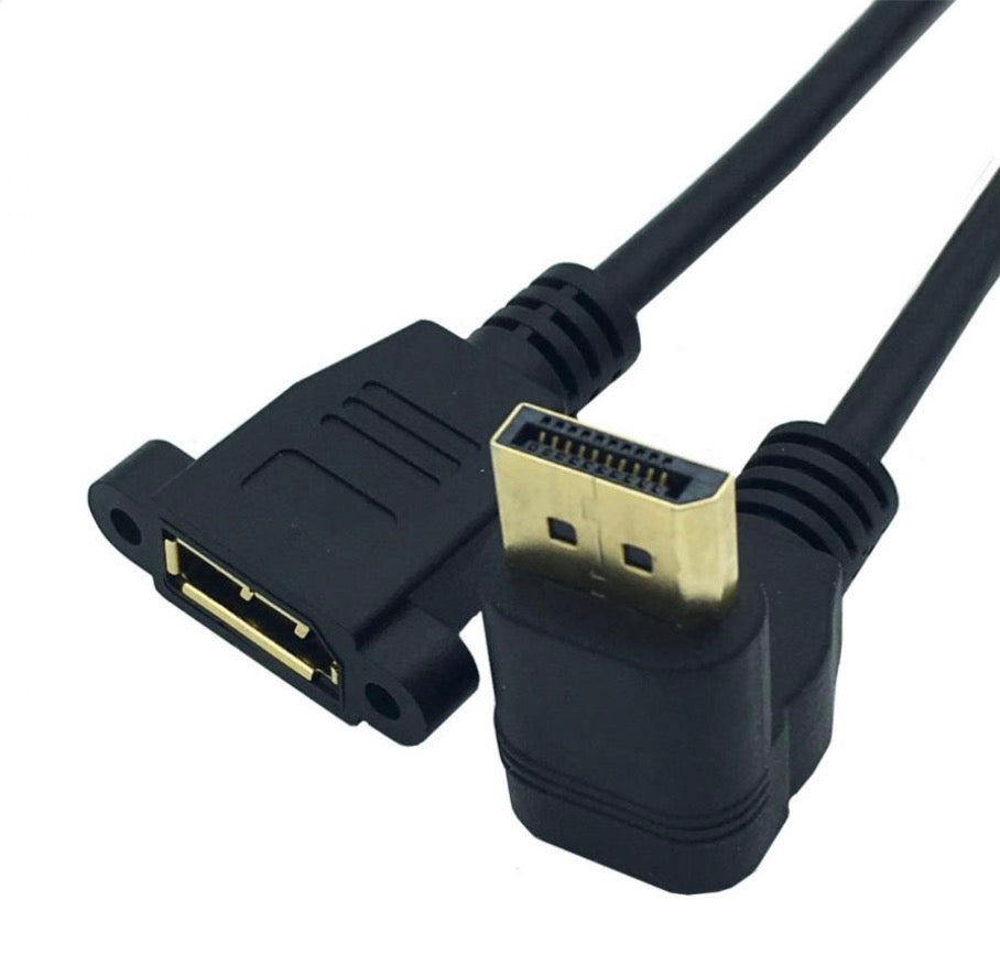 Angled DisplayPort extension cable for tight installation spaces