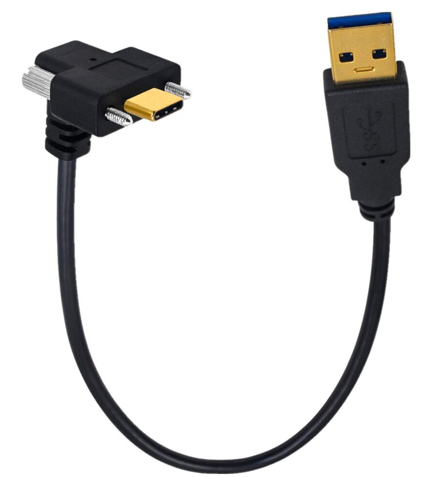 Angled USB-C male cable with dual locking screws