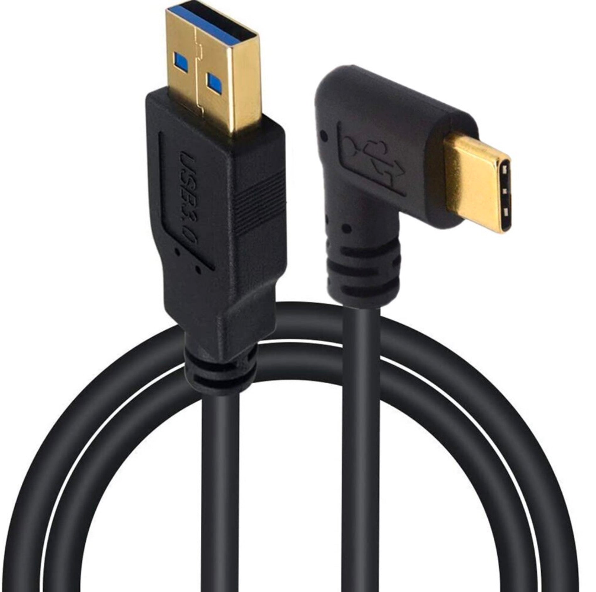 USB-A to USB-C 3.1 cable with left/right angled USB-C connector