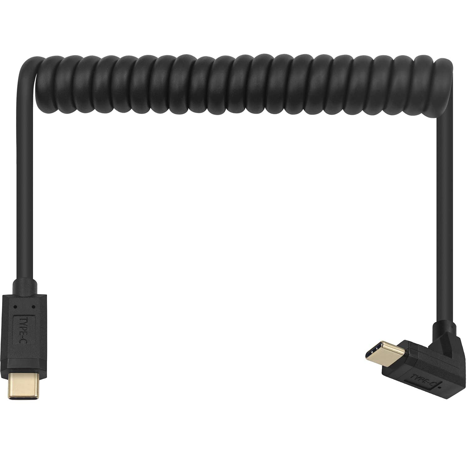 Coiled USB-C to USB-C cable with up angled connector