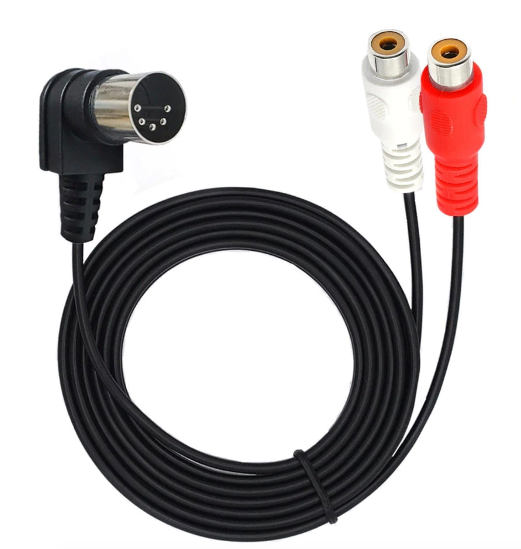 Right-angle DIN connector with RCA female outputs