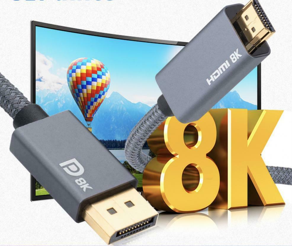 8K Displayport to HDMI Male Braided Audio Video Cable | DP - HDMI