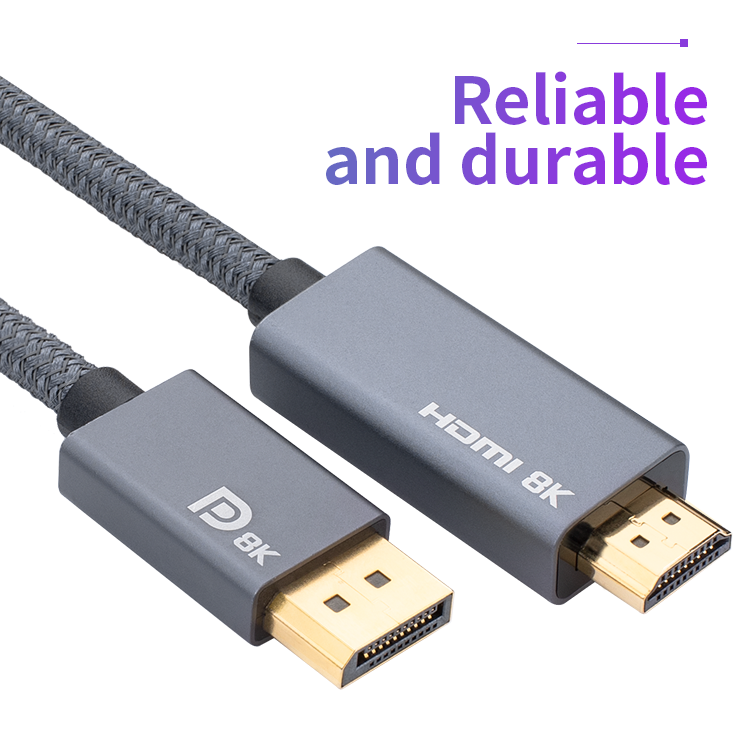 8K Displayport to HDMI Male Braided Audio Video Cable | DP - HDMI