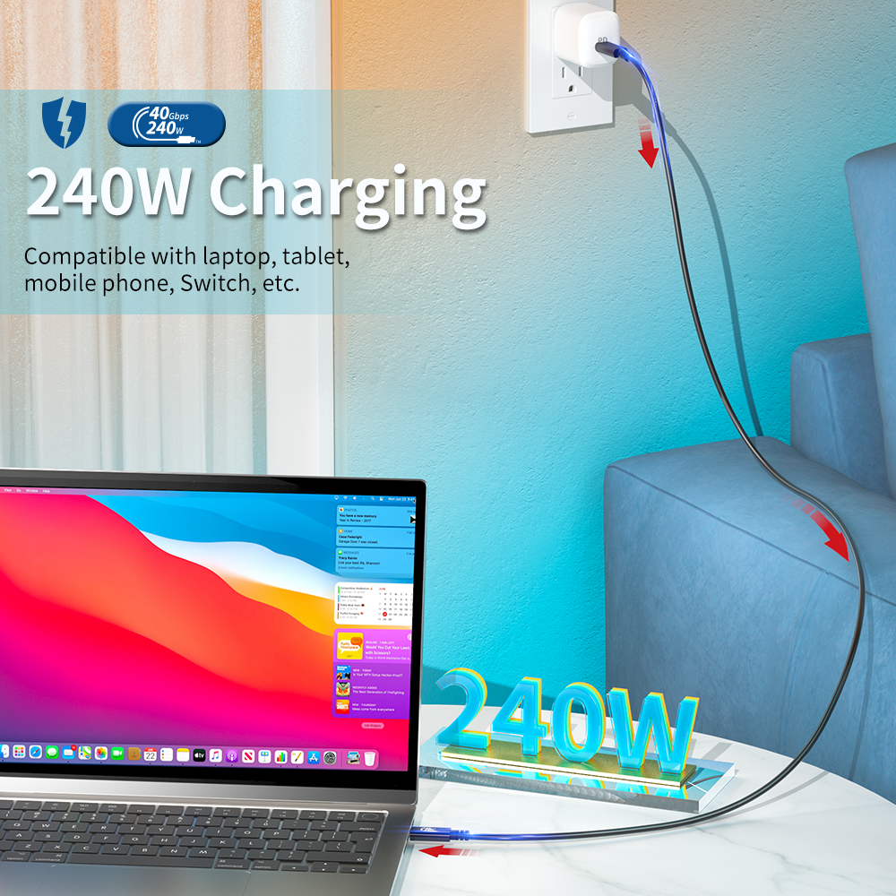 USB-C Gen 3 240W(48V/5A) PD Charging Data Cable Data 40Gbps 8K 1m
