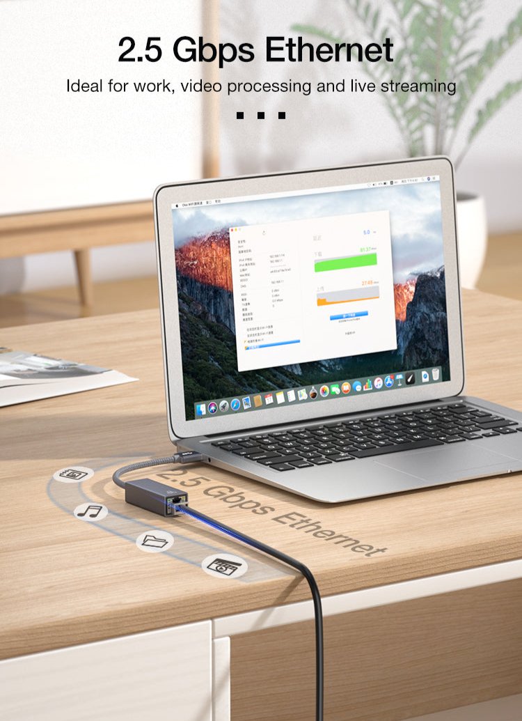 USB-C Thunderbolt 3 to 2.5Gbps RJ45 Lan Network Adapter Converter