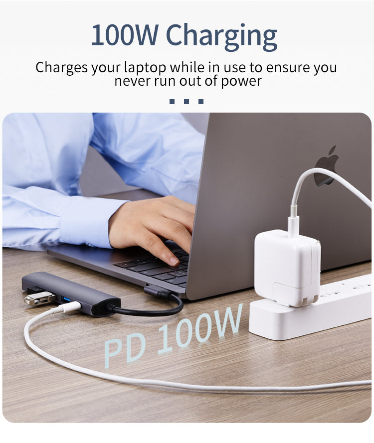 5-in-1 USB-C Hub 4K 30Hz HDMI, USB 3.0, 2.0 and PD 100W Fast Charging