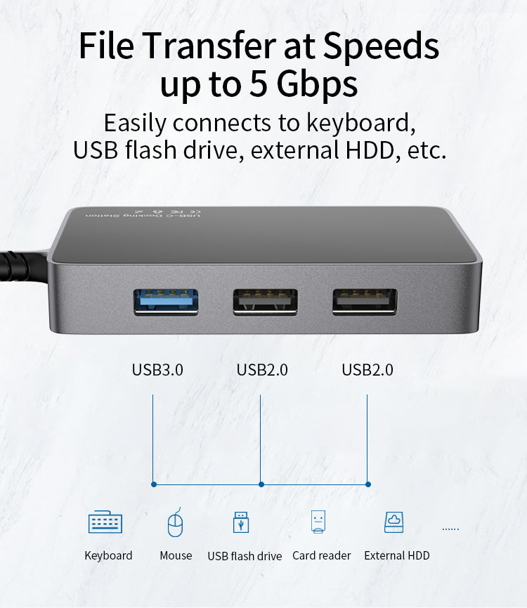 8-in-1 USB-C Hub with 4K 30Hz HDMI, USB 3.0, USB 2.0, PD 100W SD/TF Card Readers and VGA Port