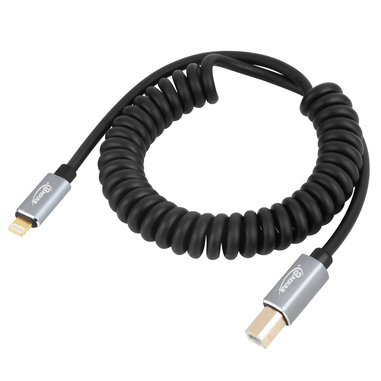 Lightning to USB-B MIDI coiled cable for iPhone and iPad