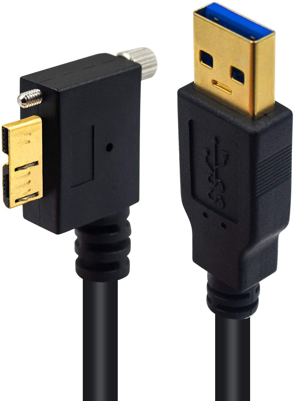 Left angle Micro-B USB 3.0 cable with locking screws