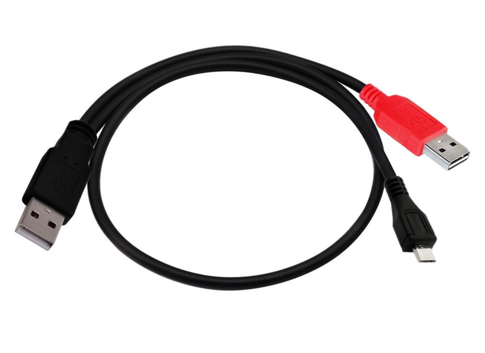 Micro-B USB Y-split cable with auxiliary power connector