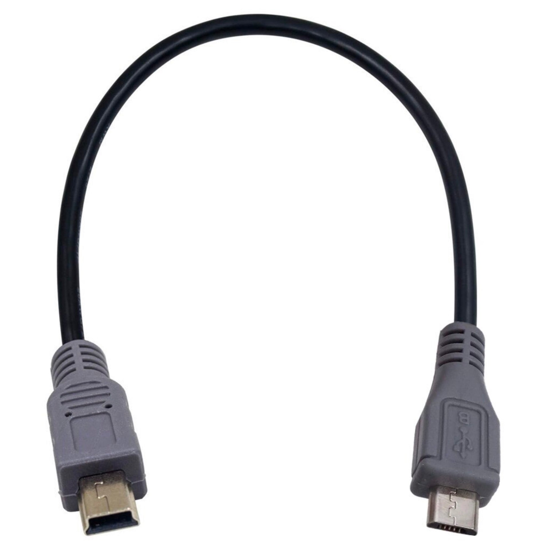 Micro USB-B male to Mini USB-B male cable close-up