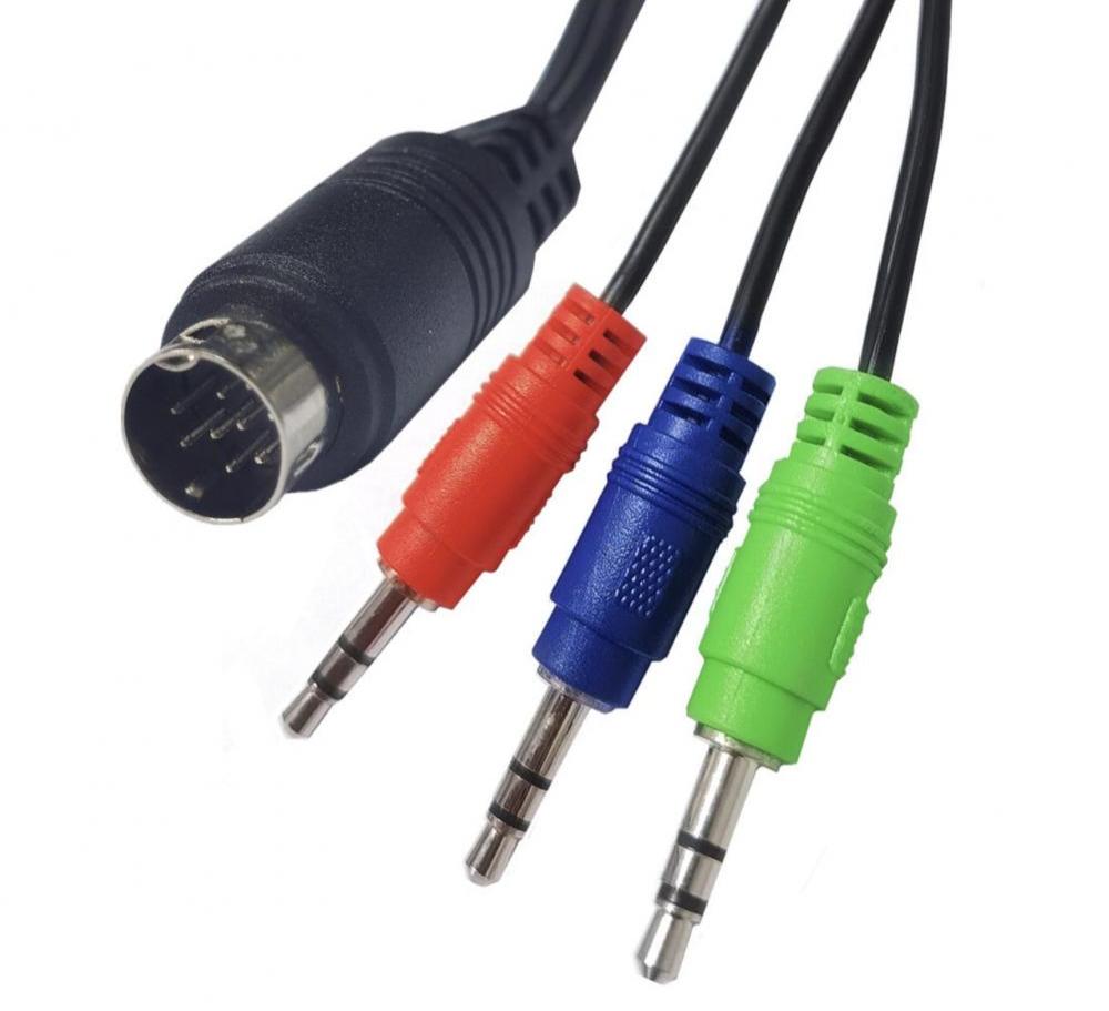 Mini DIN 9-pin audio connector close-up