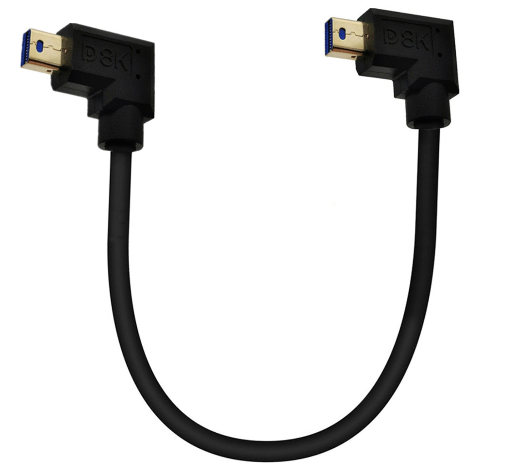 Mini DisplayPort 1.4 male to male angled video cable.