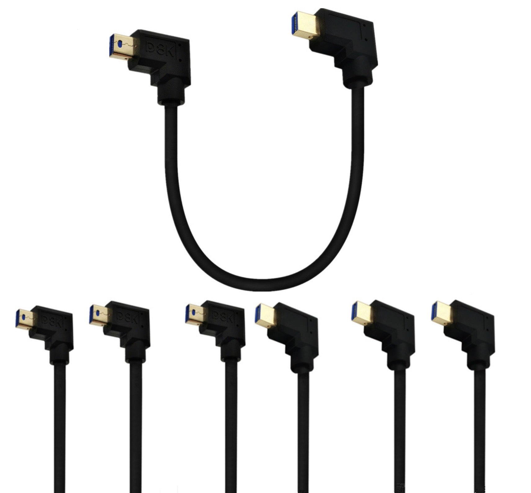 A black Mini DisplayPort male to male angled video extension cable with gold-plated connectors.