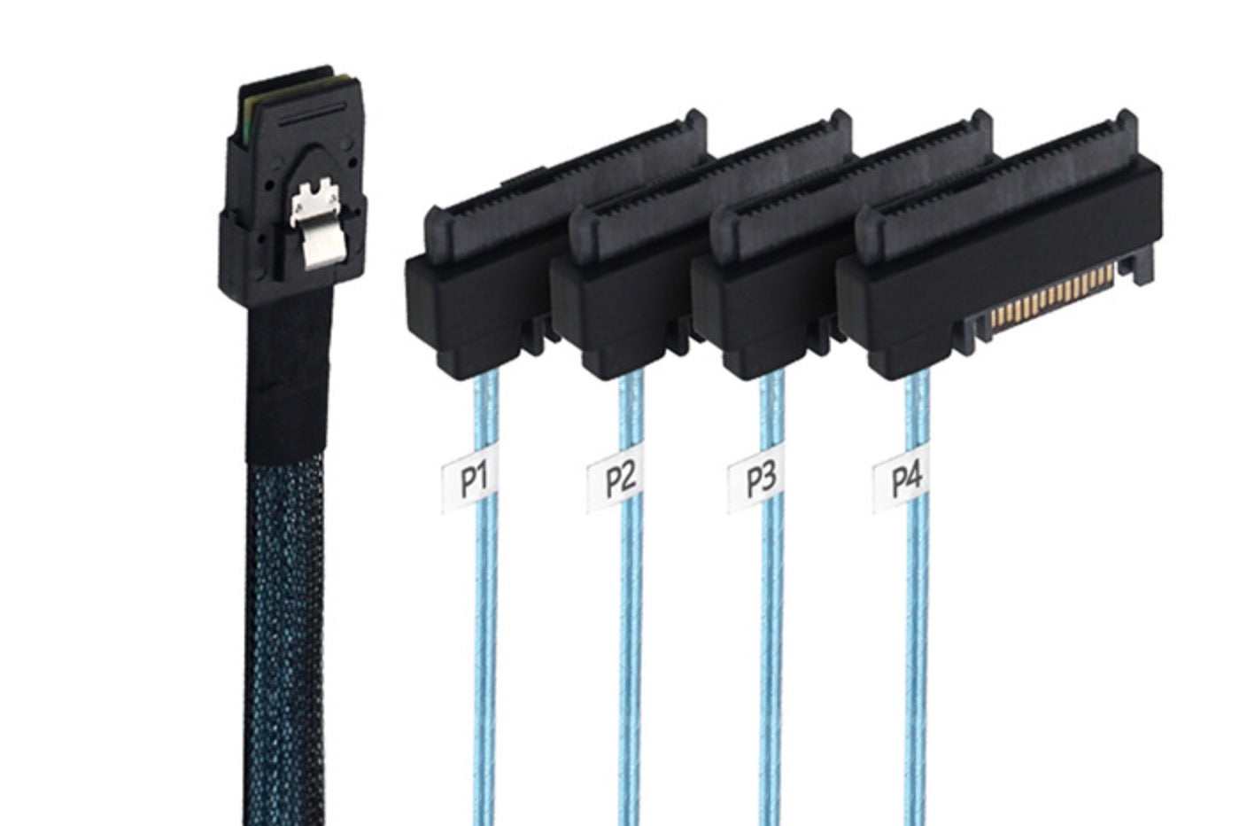 Mini SAS SFF-8087 to 4x SFF-8482 breakout cable with power