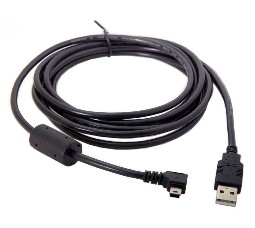 Mini USB cable connected to digital camera and laptop