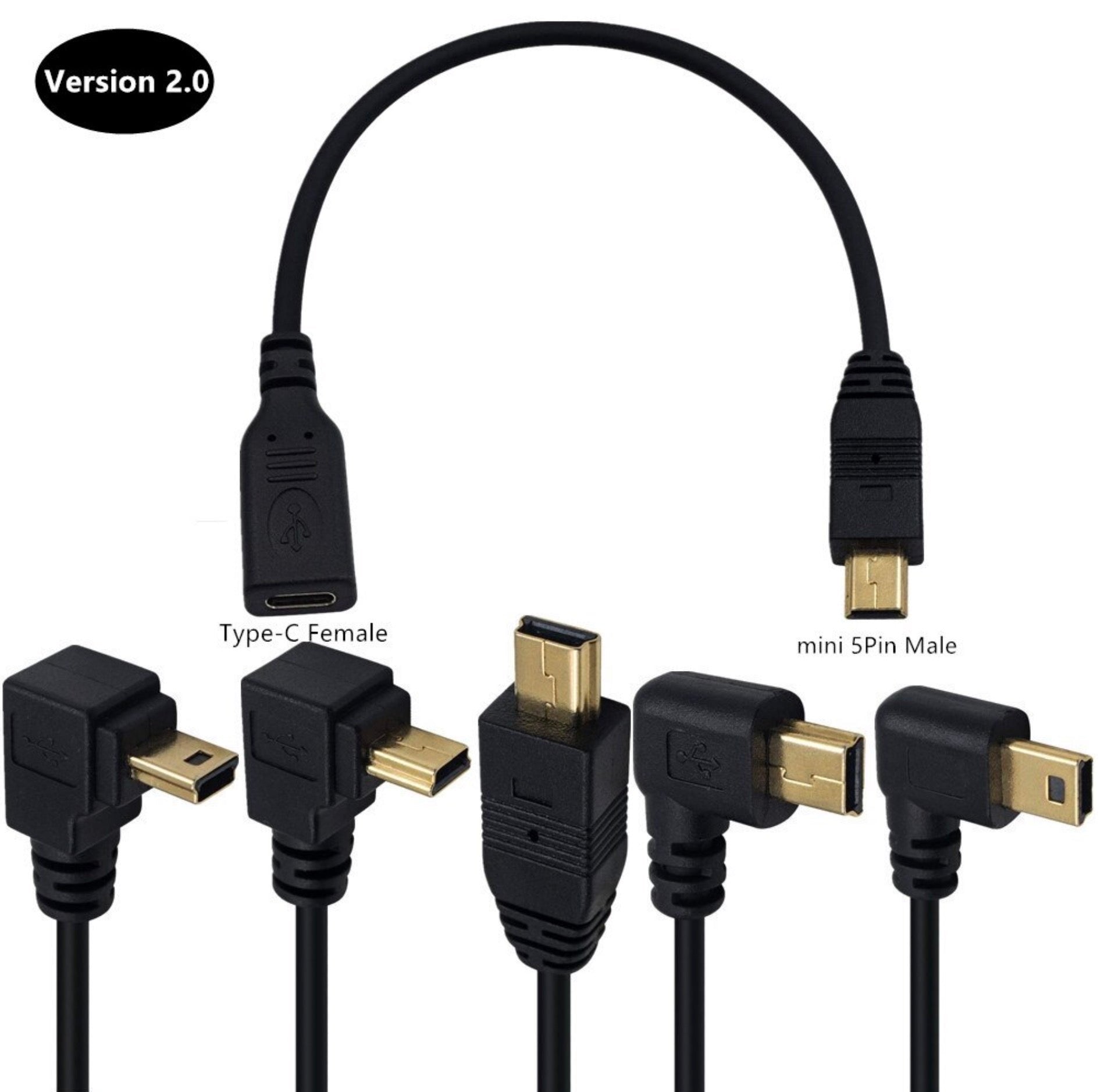 USB-C female to Mini USB-B male extension cable lead 0.25m